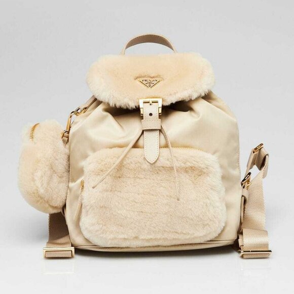 Prada Deserto Re-Nylon and Shearling Backpack Bag 1BZ074 - Picture 1 of 11